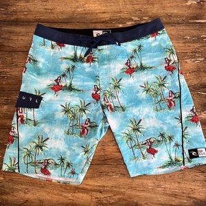 Rip Curl Turquoise Hawaiian Lady Print Swim Trunks